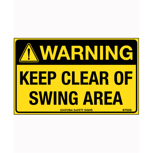 WORKWEAR, SAFETY & CORPORATE CLOTHING SPECIALISTS 90x55mm - Self Adhesive - Sheet of 10 - Warning Keep Clear of Swing Area