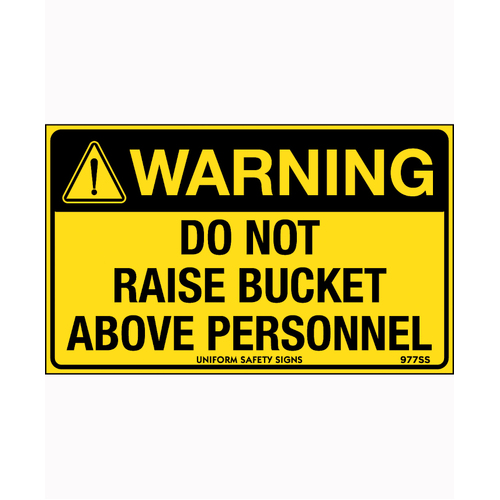 WORKWEAR, SAFETY & CORPORATE CLOTHING SPECIALISTS 90x55mm - Self Adhesive - Sheet of 10 - Warning Do Not Raise Bucket Above Personnel