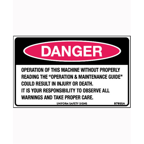 WORKWEAR, SAFETY & CORPORATE CLOTHING SPECIALISTS - 90x55mm - Self Adhesive - Sheet of 10 - Danger Operation of This Machine Without Properly Reading th