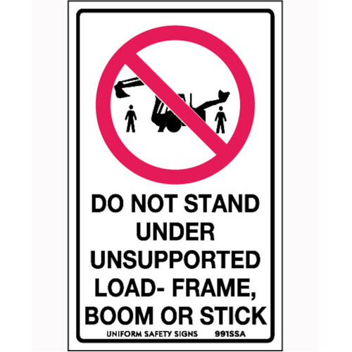 WORKWEAR, SAFETY & CORPORATE CLOTHING SPECIALISTS 90x55mm - Self Adhesive - Sheet of 10 - Do Not Stand Under Unsupported Load-Frame, Boom or Stick