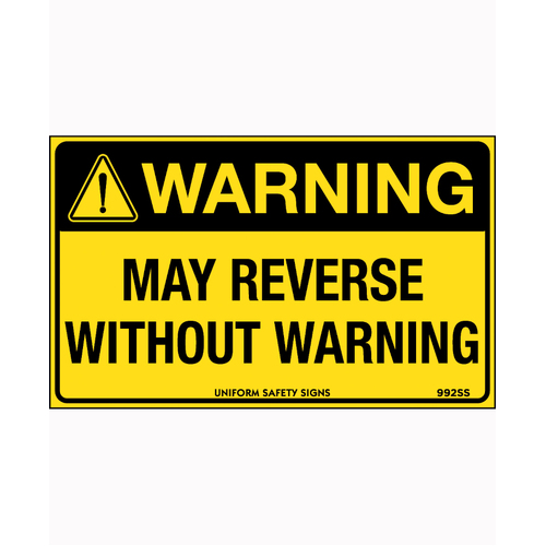 WORKWEAR, SAFETY & CORPORATE CLOTHING SPECIALISTS - 90x55mm - Self Adhesive - Sheet of 10 - Warning May Reverse Without Warning