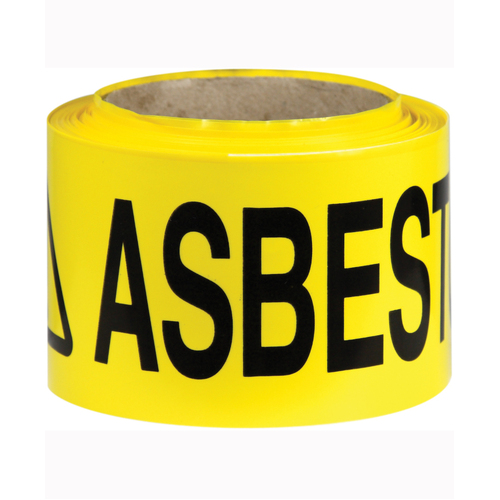 WORKWEAR, SAFETY & CORPORATE CLOTHING SPECIALISTS - 75mm x 300mtr - Barrier Tape - Black/Yellow - Caution Asbestos