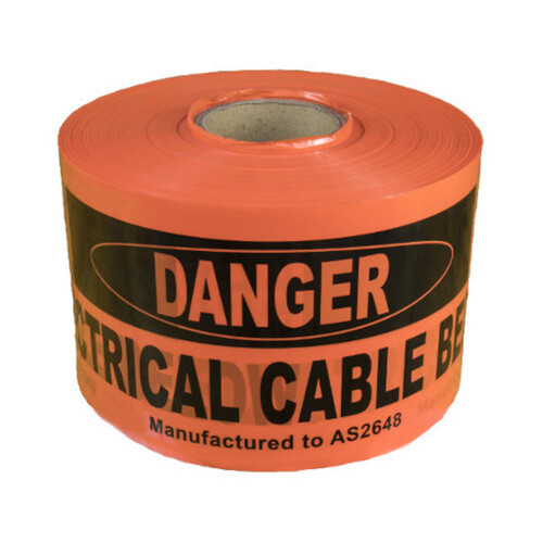 WORKWEAR, SAFETY & CORPORATE CLOTHING SPECIALISTS - 150mm x 100mtr - Non-Detectable Underground Barrier Tape - (Black on Orange) Danger Electrical Cable Below