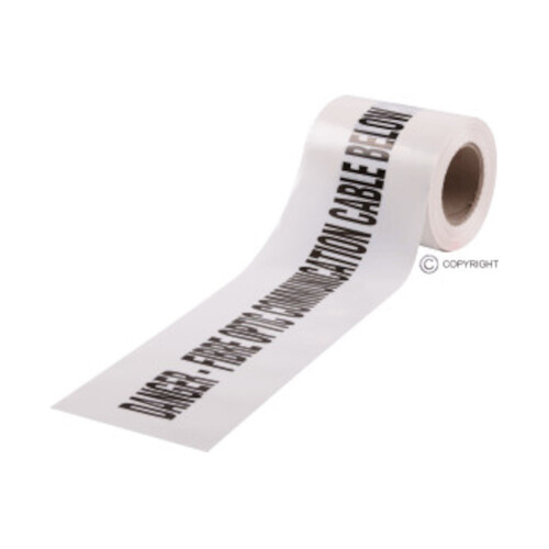 WORKWEAR, SAFETY & CORPORATE CLOTHING SPECIALISTS - 150mm x 100mtr - Non-Detectable Underground Barrier Tape - (Black on White) Warning Communication Cable Below