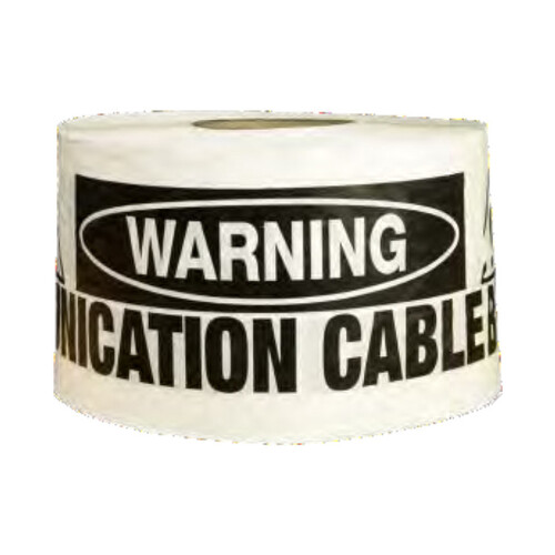 WORKWEAR, SAFETY & CORPORATE CLOTHING SPECIALISTS - 150mm x 500mtr - Non-Detectable Underground Barrier Tape - (Black on White) Warning Communication Cable Below