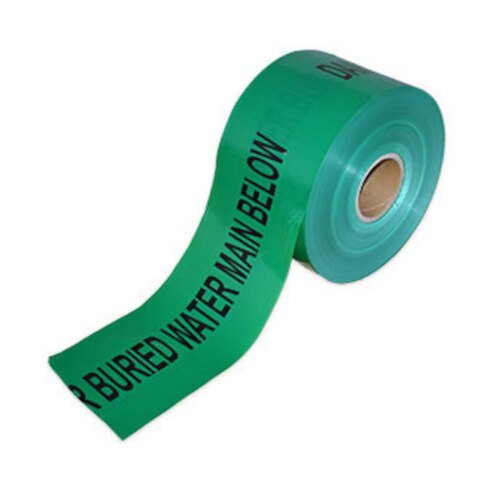 WORKWEAR, SAFETY & CORPORATE CLOTHING SPECIALISTS - 150mm x 500mtr - Non-Detectable Underground Barrier Tape - (Black on Green) Danger Buried Main Below, Water