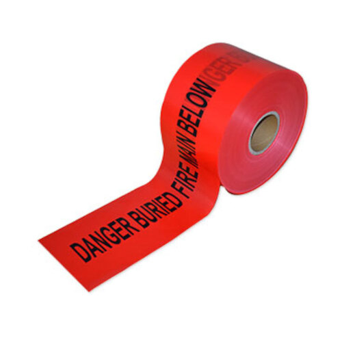 WORKWEAR, SAFETY & CORPORATE CLOTHING SPECIALISTS - 150mm x 500mtr - Non-Detectable Underground Barrier Tape - (Black on Red) Danger Buried Main Below, Fire