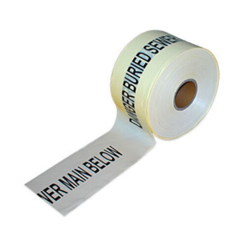 WORKWEAR, SAFETY & CORPORATE CLOTHING SPECIALISTS - 150mm x 500mtr - Non-Detectable Underground Barrier Tape - (Black on Beige) Danger Buried Main Below, Sewer