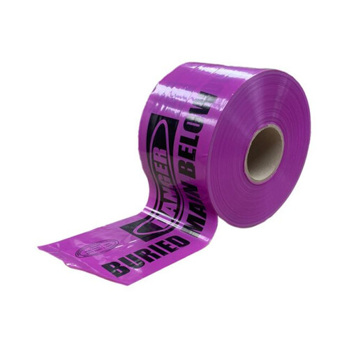 WORKWEAR, SAFETY & CORPORATE CLOTHING SPECIALISTS - 150mm x 500mtr - Non-Detectable Underground Barrier Tape - (Black on Lilac) Danger Buried Main Below, Raw Water