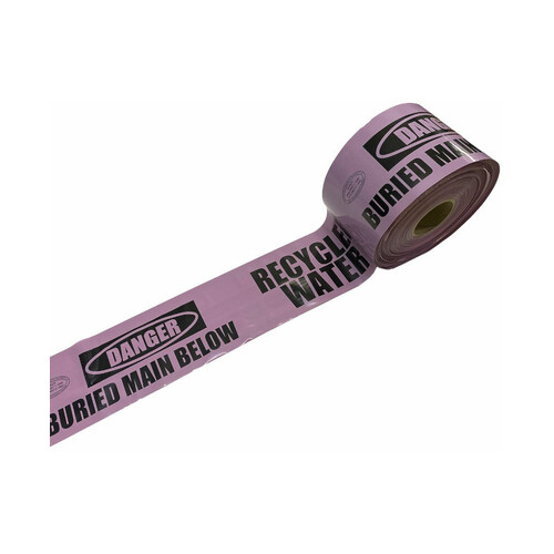 WORKWEAR, SAFETY & CORPORATE CLOTHING SPECIALISTS - 150mm x 500mtr - Non-Detectable Underground Barrier Tape - (Black on Lilac) Danger Buried Main Below, Recycled Water