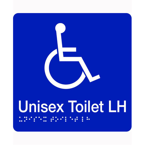 WORKWEAR, SAFETY & CORPORATE CLOTHING SPECIALISTS - 180x220mm - Braille - Blue PVC - Accessible Toilet (Left Hand)