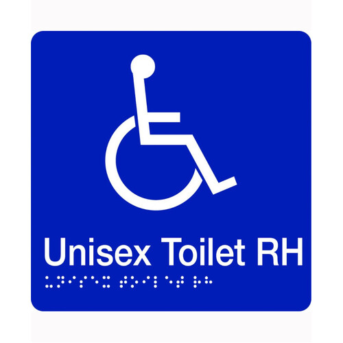 WORKWEAR, SAFETY & CORPORATE CLOTHING SPECIALISTS - 180x220mm - Braille - Blue PVC - Accessible Toilet (Right Hand)