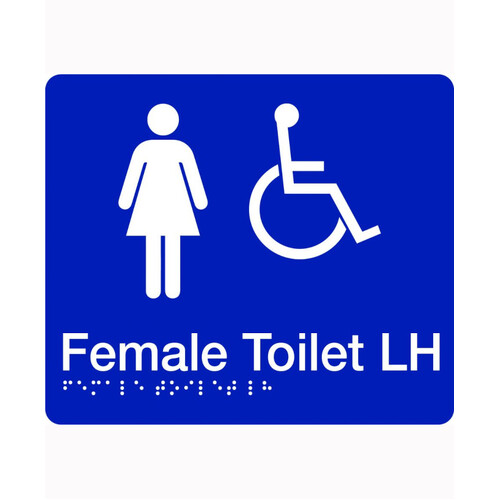 WORKWEAR, SAFETY & CORPORATE CLOTHING SPECIALISTS 180x220mm - Braille - Blue PVC - Female Accessible Toilet (Left Hand)