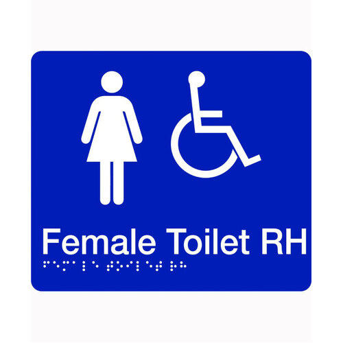 WORKWEAR, SAFETY & CORPORATE CLOTHING SPECIALISTS - 180x220mm - Braille - Blue PVC - Female Accessible Toilet (Right Hand)