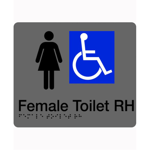 WORKWEAR, SAFETY & CORPORATE CLOTHING SPECIALISTS 180x220mm - Braille - Silver PVC - Female Accessible Toilet (Right Hand)