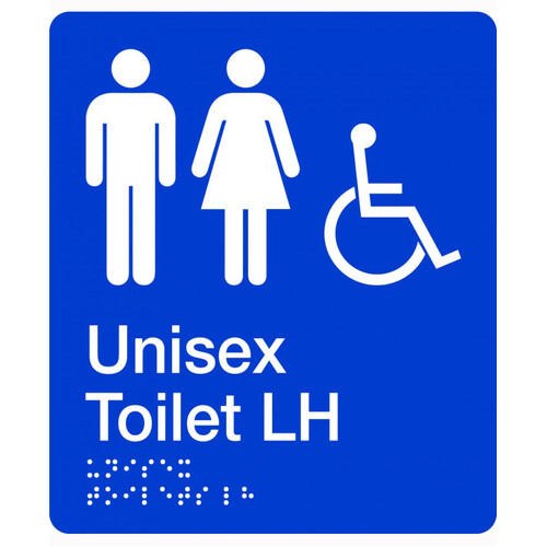 WORKWEAR, SAFETY & CORPORATE CLOTHING SPECIALISTS - 180x220mm - Braille - Blue PVC - Unisex Accessible Toilet (Left Hand)