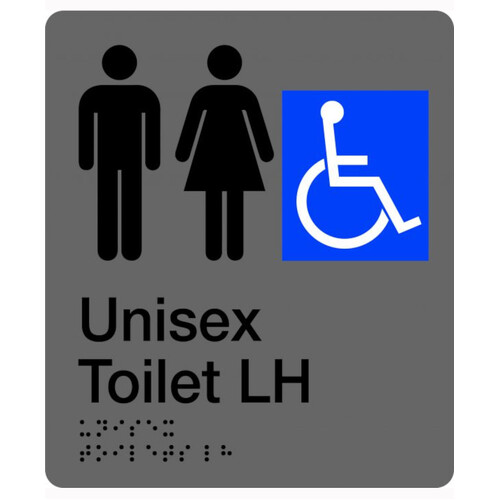 WORKWEAR, SAFETY & CORPORATE CLOTHING SPECIALISTS 180x220mm - Braille - Silver PVC - Unisex Accessible Toilet (Left Hand)