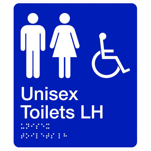 WORKWEAR, SAFETY & CORPORATE CLOTHING SPECIALISTS - 180x220mm - Braille - Blue PVC - Unisex Accessible Toilets (Left Hand)