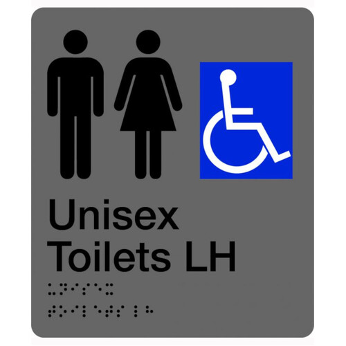 WORKWEAR, SAFETY & CORPORATE CLOTHING SPECIALISTS 180x220mm - Braille - Silver PVC - Unisex Accessible Toilets (Left Hand)