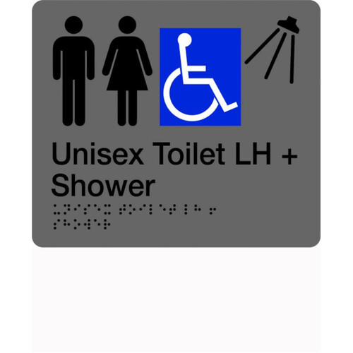 WORKWEAR, SAFETY & CORPORATE CLOTHING SPECIALISTS 280x220mm - Braille - Silver PVC - Unisex Accessible Toilet and Shower (Left Hand)