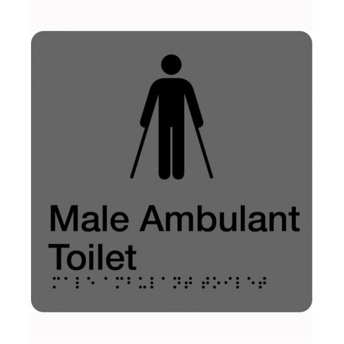 WORKWEAR, SAFETY & CORPORATE CLOTHING SPECIALISTS - 180x220mm - Braille - Silver PVC - Male Ambulant Toilet