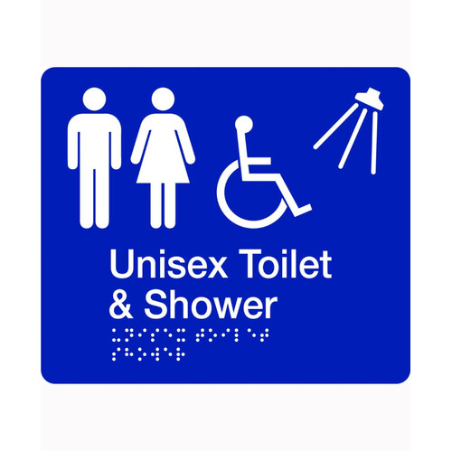 WORKWEAR, SAFETY & CORPORATE CLOTHING SPECIALISTS - 180x220mm - Braille - Blue PVC - Unisex Toilet and Shower