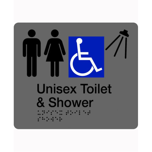 WORKWEAR, SAFETY & CORPORATE CLOTHING SPECIALISTS - 180x220mm - Braille - Silver PVC - Unisex Toilet and Shower