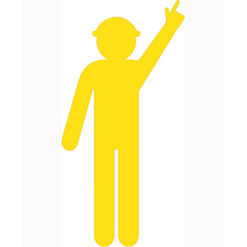 WORKWEAR, SAFETY & CORPORATE CLOTHING SPECIALISTS - 1800x900mm - Corflute - Yellow Cut Out Safety Construction Worker  [Arm Up - Finger Pointing]