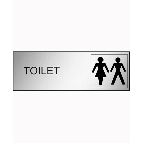 WORKWEAR, SAFETY & CORPORATE CLOTHING SPECIALISTS - 300x100mm - Engraved Label - Black/Brushed Aluminium Traffilite - Adhesive Backed - Toilet (Male / F