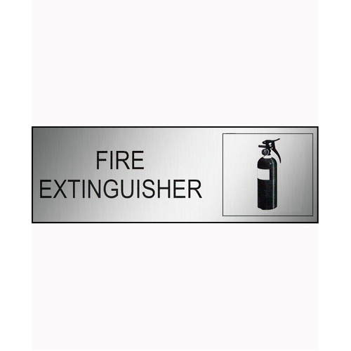 WORKWEAR, SAFETY & CORPORATE CLOTHING SPECIALISTS 300x100mm - Engraved Label - Black/Brushed Aluminium Traffilite - Adhesive Backed - Fire Extinguishe