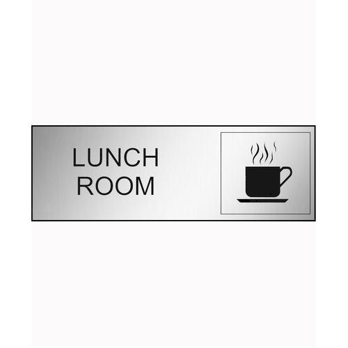 WORKWEAR, SAFETY & CORPORATE CLOTHING SPECIALISTS - 300x100mm - Engraved Label - Black/Brushed Aluminium Traffilite - Adhesive Backed - Lunch Room (With