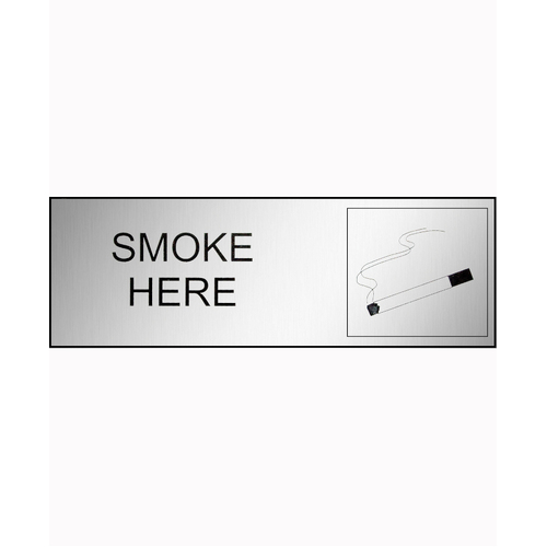 WORKWEAR, SAFETY & CORPORATE CLOTHING SPECIALISTS 300x100mm - Engraved Label - Black/Brushed Aluminium Traffilite - Adhesive Backed - Smoke Here (With