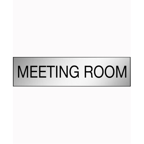 WORKWEAR, SAFETY & CORPORATE CLOTHING SPECIALISTS - 200x50mm - Engraved Label - Black/Brushed Aluminium Traffilite - Adhesive Backed - Meeting Room