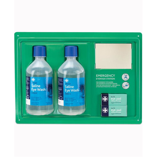 WORKWEAR, SAFETY & CORPORATE CLOTHING SPECIALISTS Premier Eyecare Station, Wall Mount with Mirror, 2 x 500mL