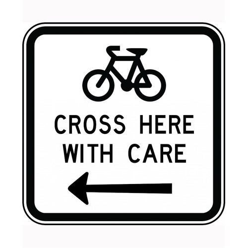WORKWEAR, SAFETY & CORPORATE CLOTHING SPECIALISTS 900x900mm - Aluminium - Class 1 Reflective - Bicycles Cross Here With Care Right-Black-900x900mm