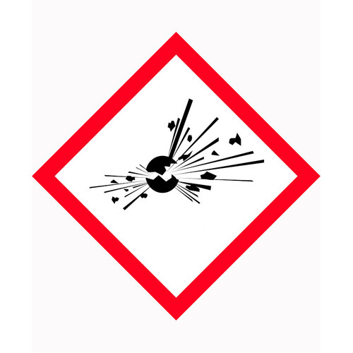 WORKWEAR, SAFETY & CORPORATE CLOTHING SPECIALISTS - 50x50mm - Self Adhesive - Sheet of 12 - GHS - Exploding Bomb Picto