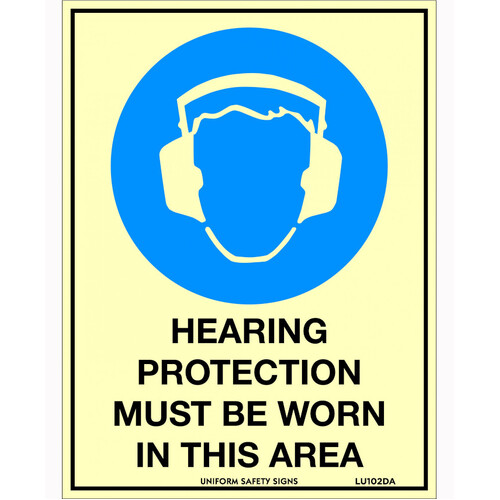 WORKWEAR, SAFETY & CORPORATE CLOTHING SPECIALISTS - 180x240mm - Self Adhesive - Luminous - Hearing Protection Must Be Worn In This Area