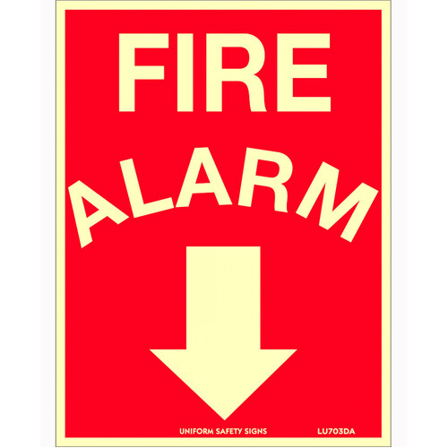 WORKWEAR, SAFETY & CORPORATE CLOTHING SPECIALISTS - 180x240mm - Self Adhesive - Luminous - Fire Alarm (Arrow Down)