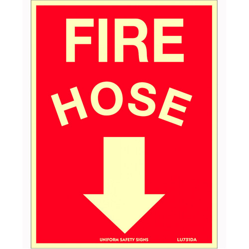 WORKWEAR, SAFETY & CORPORATE CLOTHING SPECIALISTS - 180x240mm - Self Adhesive - Luminous - Fire Hose (Arrow Down)