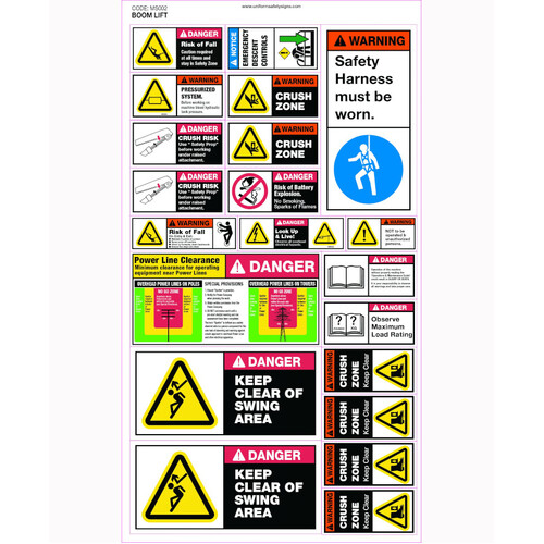 WORKWEAR, SAFETY & CORPORATE CLOTHING SPECIALISTS - 315x585mm - Machinery Sticker Sets - Boom Lift (21 decals per sheet)