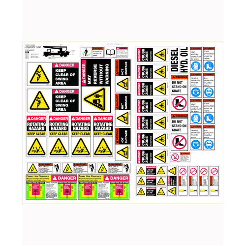 WORKWEAR, SAFETY & CORPORATE CLOTHING SPECIALISTS 580x730mm - Machinery Sticker Sets - Concrete Pump (28 decals per sheet)