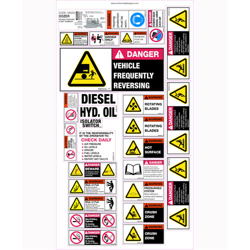 WORKWEAR, SAFETY & CORPORATE CLOTHING SPECIALISTS - 310x580mm - Machinery Sticker Sets - Dozer (25 decals per sheet)