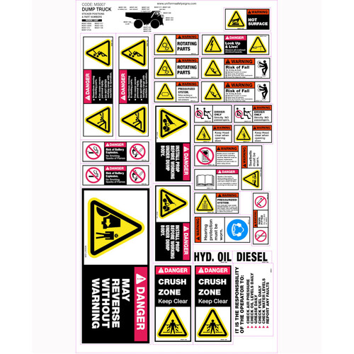 WORKWEAR, SAFETY & CORPORATE CLOTHING SPECIALISTS - 310x580mm - Machinery Sticker Sets - Dump Truck (28 decals per sheet)