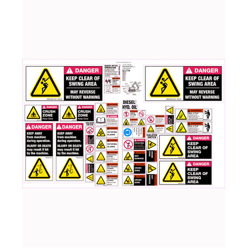 WORKWEAR, SAFETY & CORPORATE CLOTHING SPECIALISTS - 480x740mm - Machinery Sticker Sets - Excavator 25T+ (35 decals per sheet)