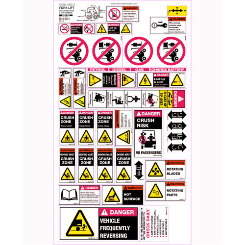 WORKWEAR, SAFETY & CORPORATE CLOTHING SPECIALISTS 310x520mm - Machinery Sticker Sets - Forklift (30 decals per sheet)