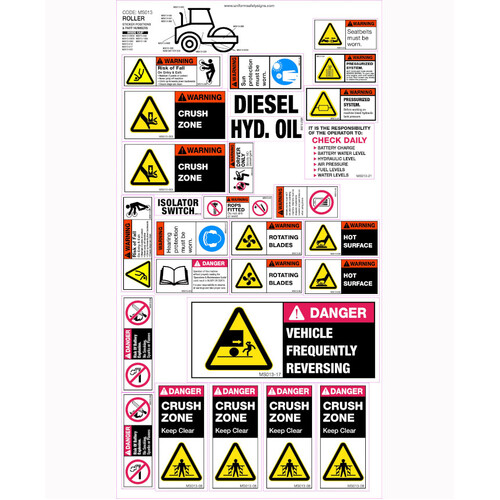 WORKWEAR, SAFETY & CORPORATE CLOTHING SPECIALISTS - 320x590mm - Machinery Sticker Sets - Roller (27 decals per sheet)