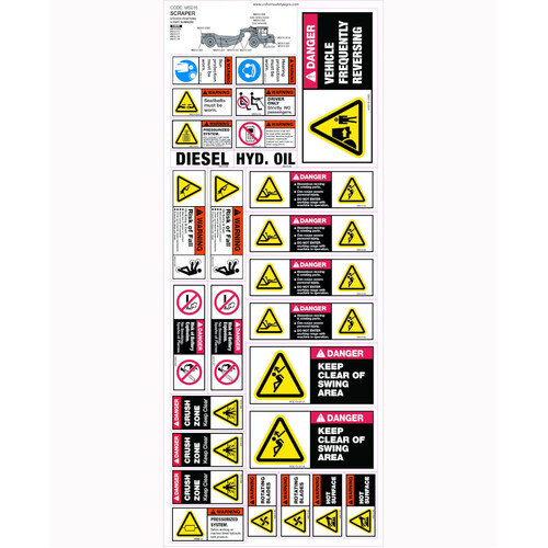 WORKWEAR, SAFETY & CORPORATE CLOTHING SPECIALISTS - 300x740mm - Machinery Sticker Sets - Scraper (26 decals per sheet)