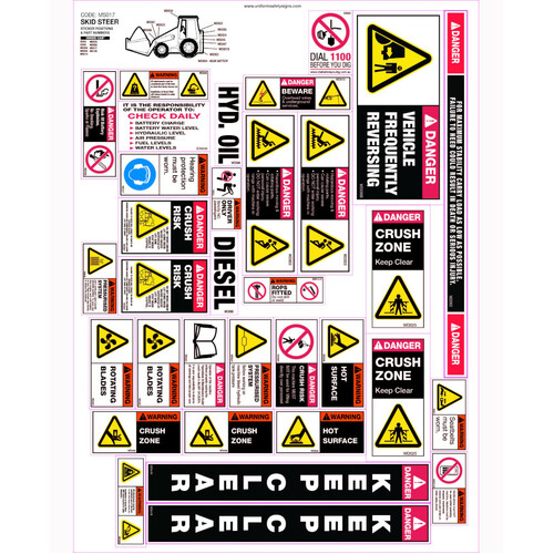 WORKWEAR, SAFETY & CORPORATE CLOTHING SPECIALISTS - 421x580mm - Machinery Sticker Sets - Skid Steer (30 decals per sheet)