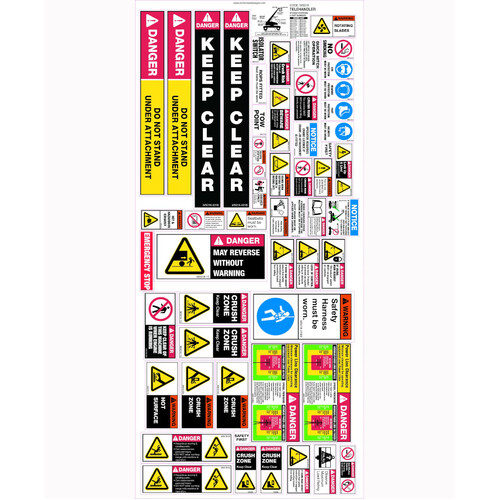 WORKWEAR, SAFETY & CORPORATE CLOTHING SPECIALISTS 435x990mm - Machinery Sticker Sets - Tele Handler (42 decals per sheet)