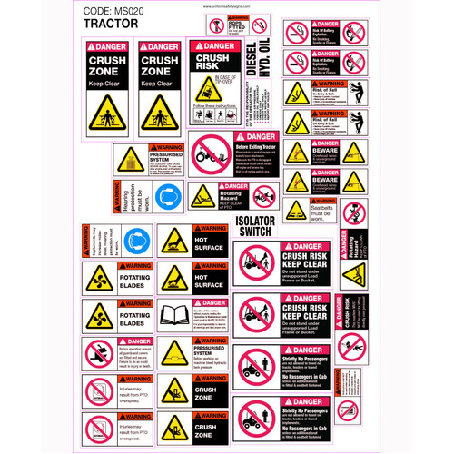 WORKWEAR, SAFETY & CORPORATE CLOTHING SPECIALISTS - 395x585mm - Machinery Sticker Sets - Tractor (36 decals per sheet)